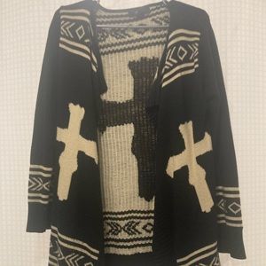 Forever 21 Cross Sweater Black and White